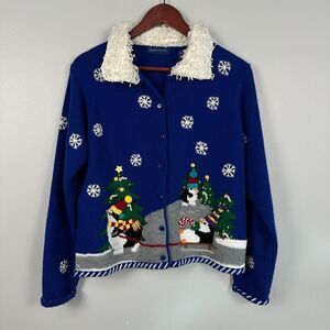 Vintage Karen Scott Womens Cardigan Sweater Medium Winter Holidays Embroidered
